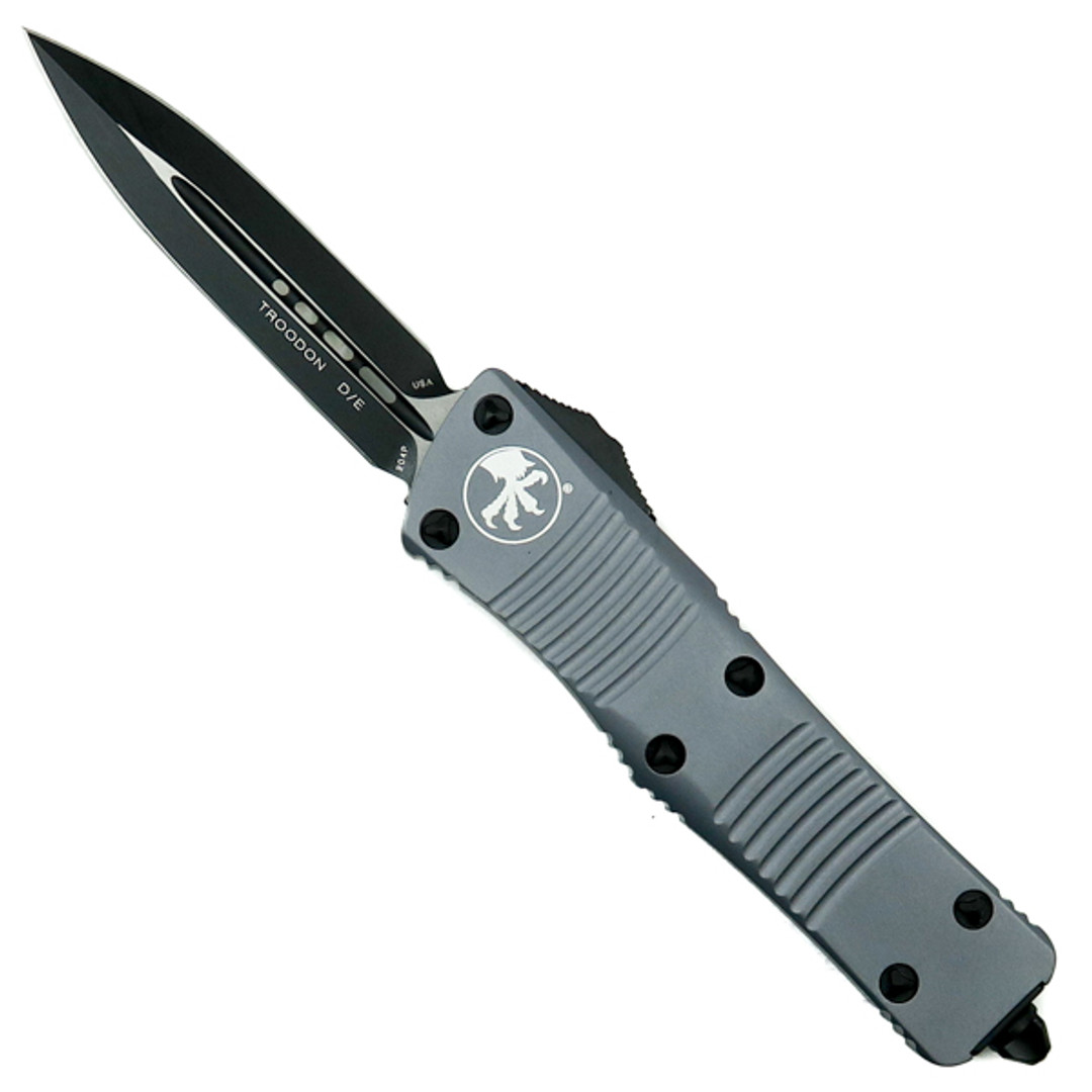 Microtech Grey Troodon Dagger OTF Auto Knife, Black Blade