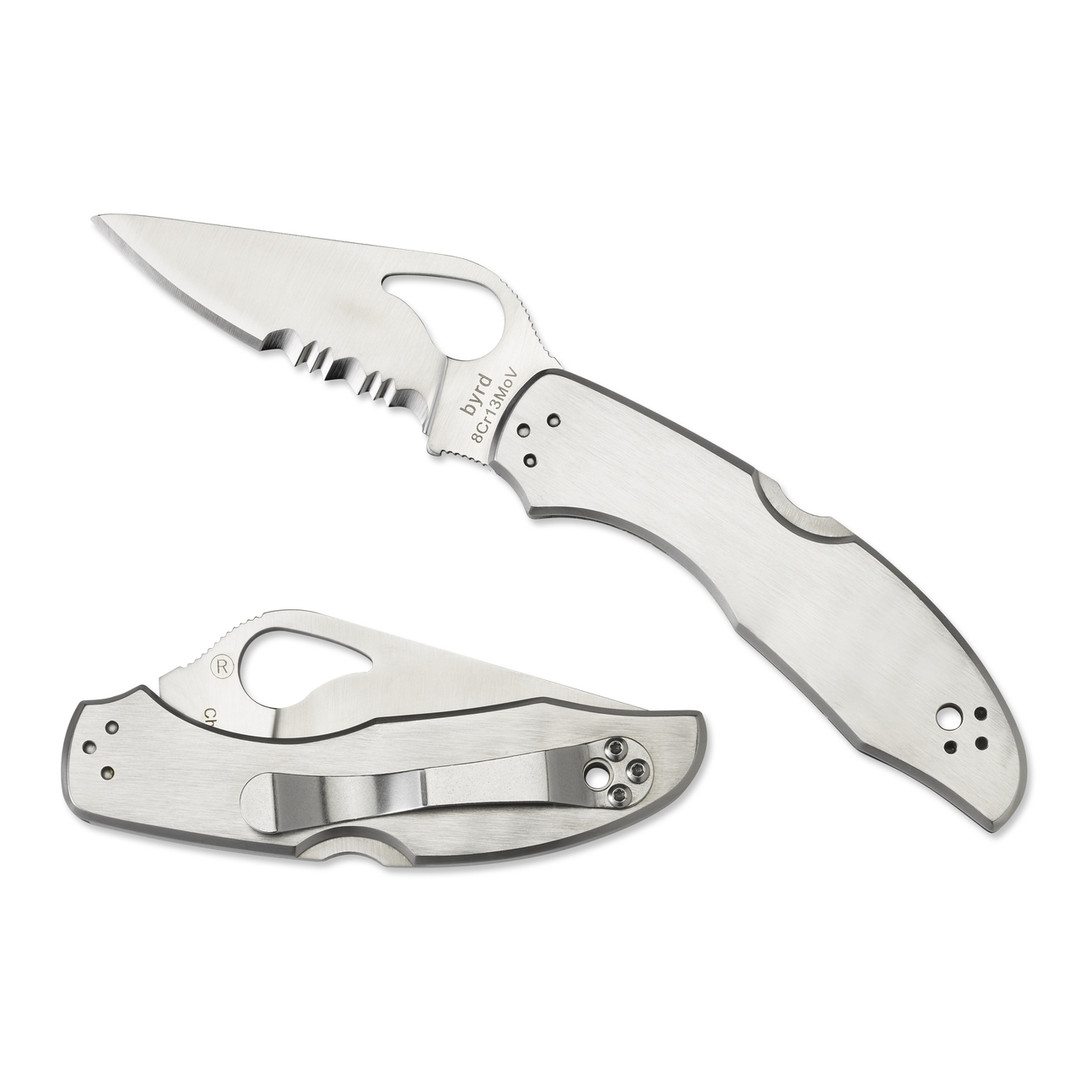 Byrd Meadowlark 2 Stainless Folder Knife, Satin Combo Blade REAR VIEW