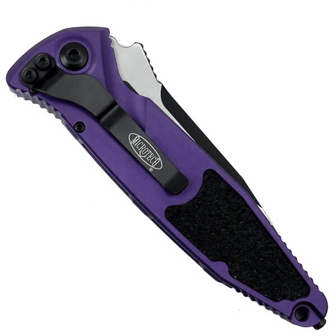 Microtech Purple Socom Elite Auto Knife, Black Blade REAR VIEW