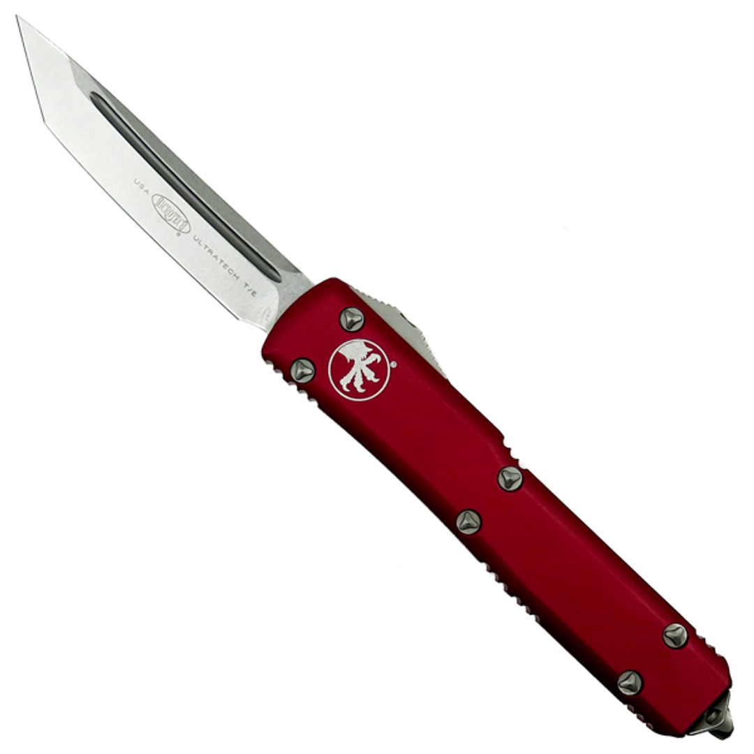 Microtech Red Ultratech Tanto OTF Auto Knife, Stonewash Blade