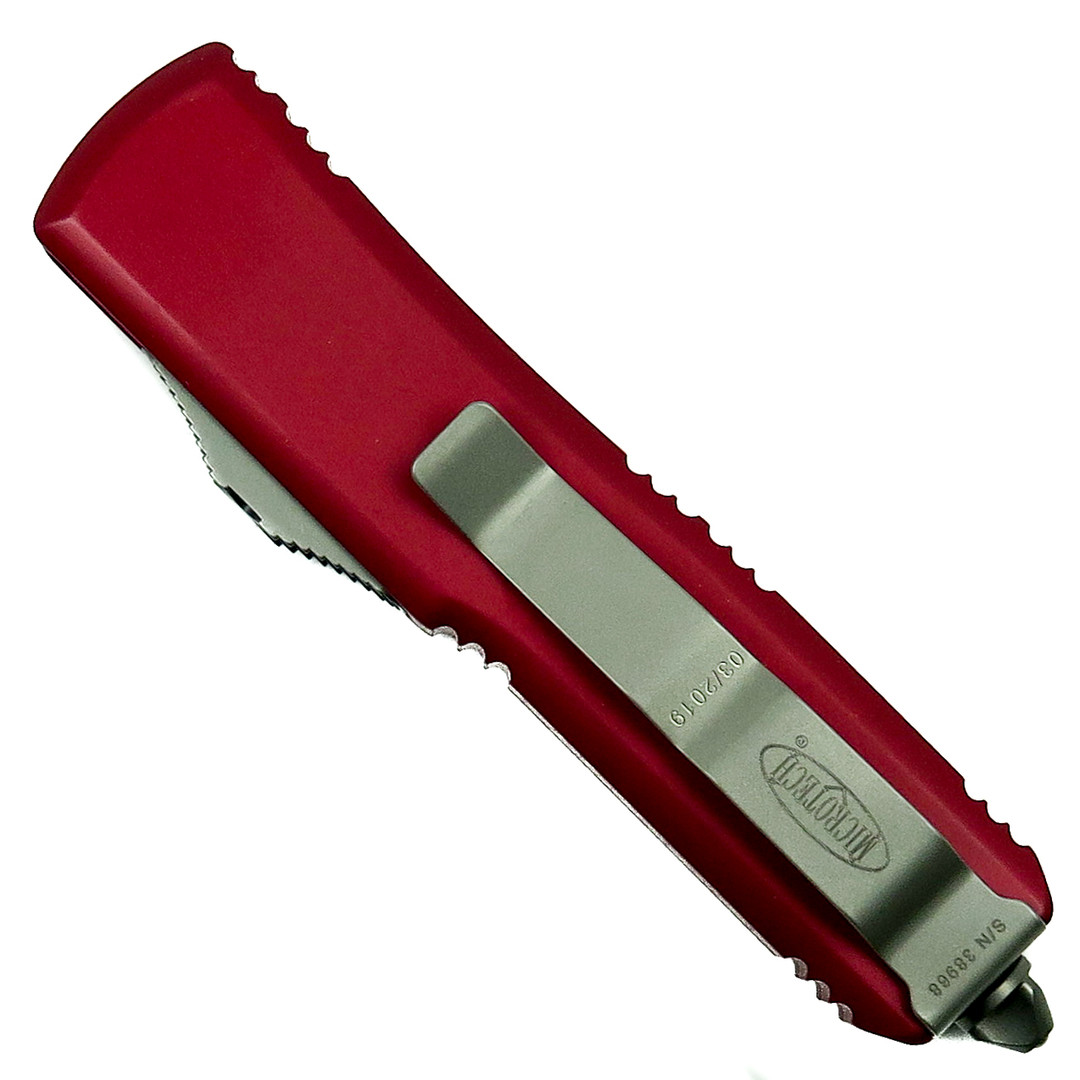 Microtech Red UTX-85 Tanto OTF Auto Knife, Satin Blade Back