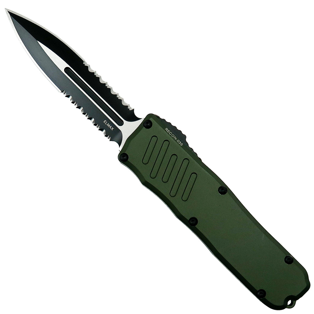 Guardian Tactical OD Green RECON-035 Dagger OTF Auto Knife, Two Tone Combo Blade