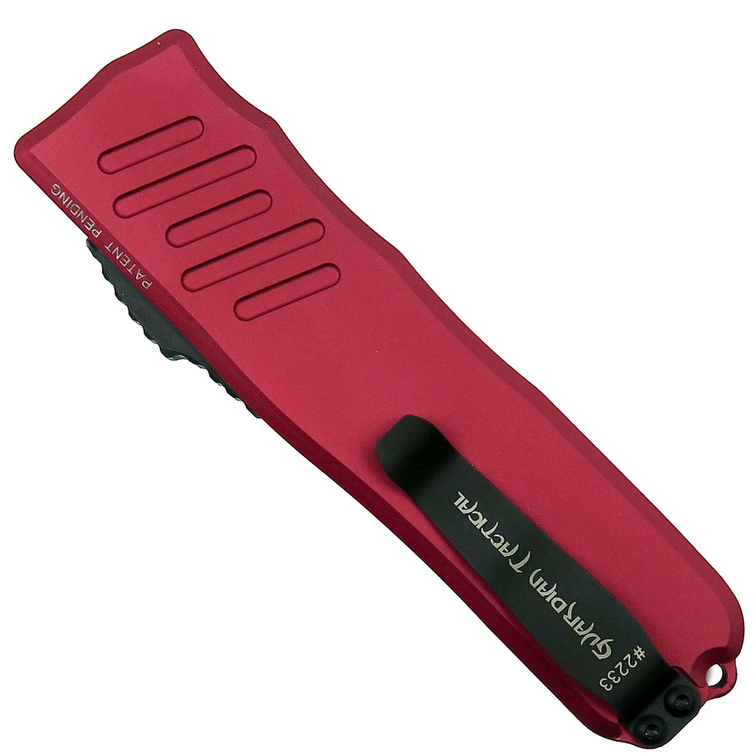 Guardian Tactical Red RECON-035 Tanto OTF Auto Knife, Black Combo Blade Back