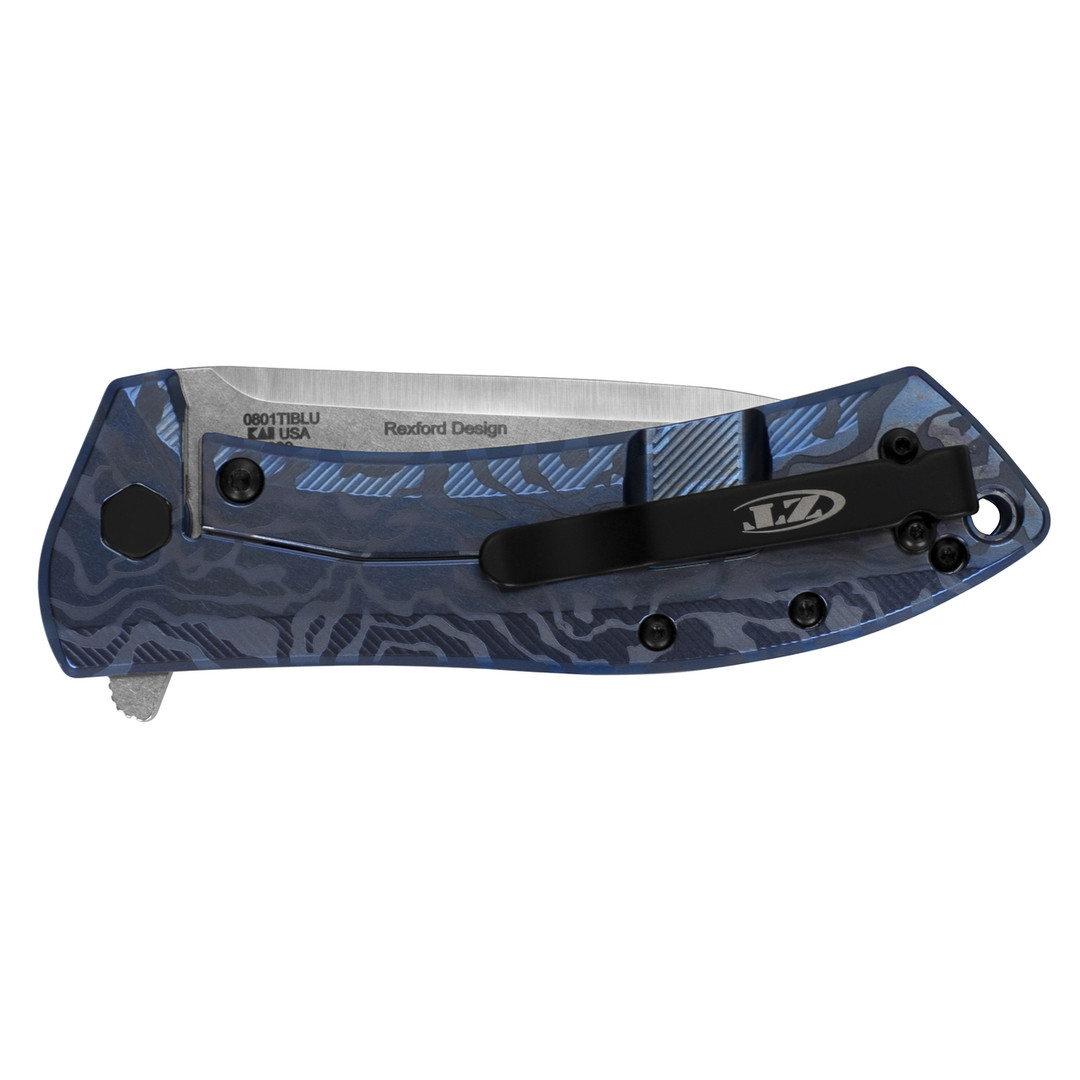 Zero Tolerance Sprint Run 0801TIBLU Flipper Knife, M390 Blade REAR VIEW