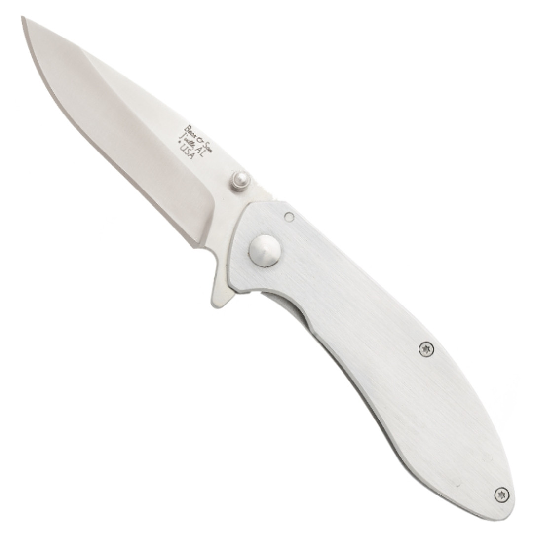 Bear & Son 112 Steel Flipper Knife, Satin Blade FRONT VIEW