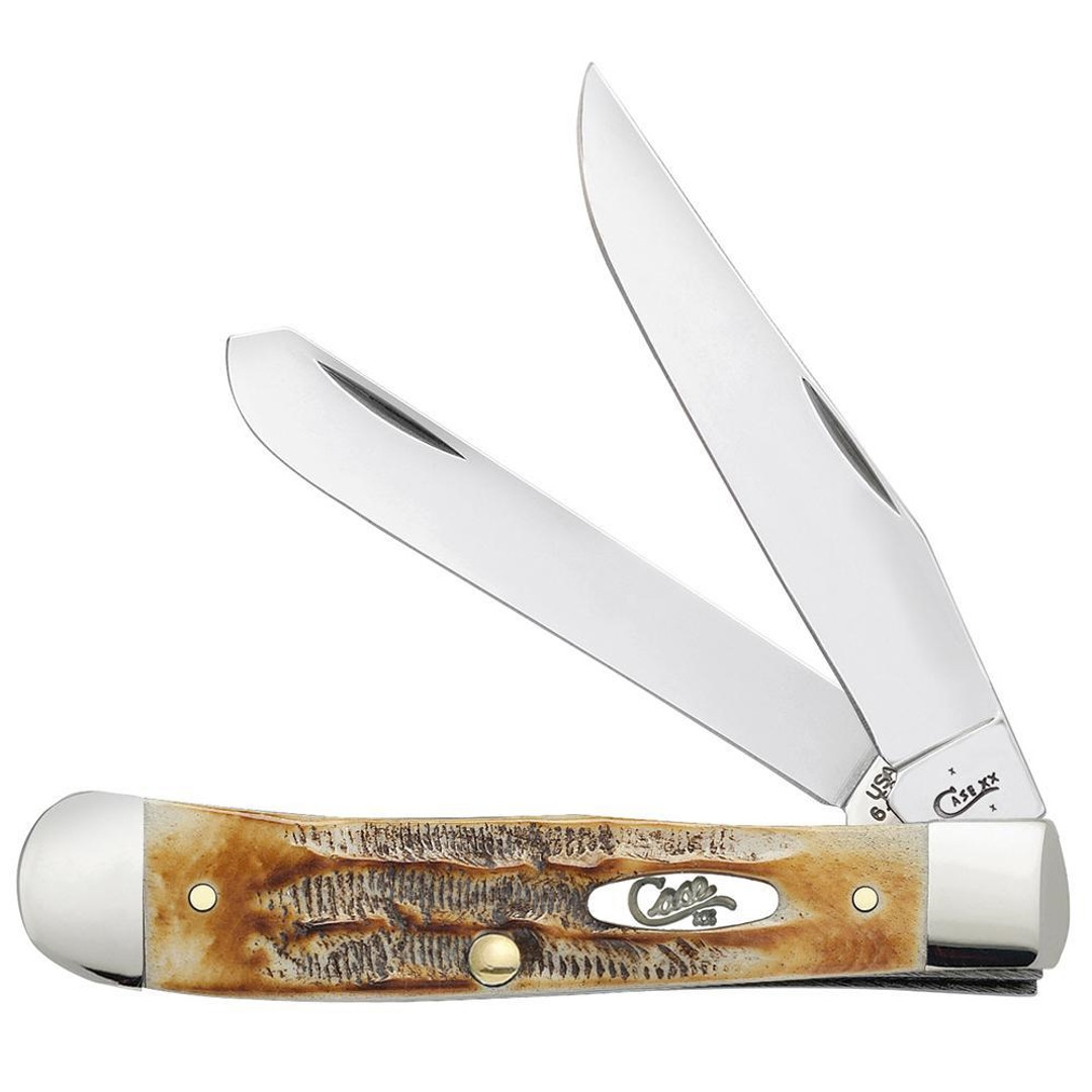 Case Trapper 6.5 BoneStag Folder Knife, Satin Blades FRONT VIEW