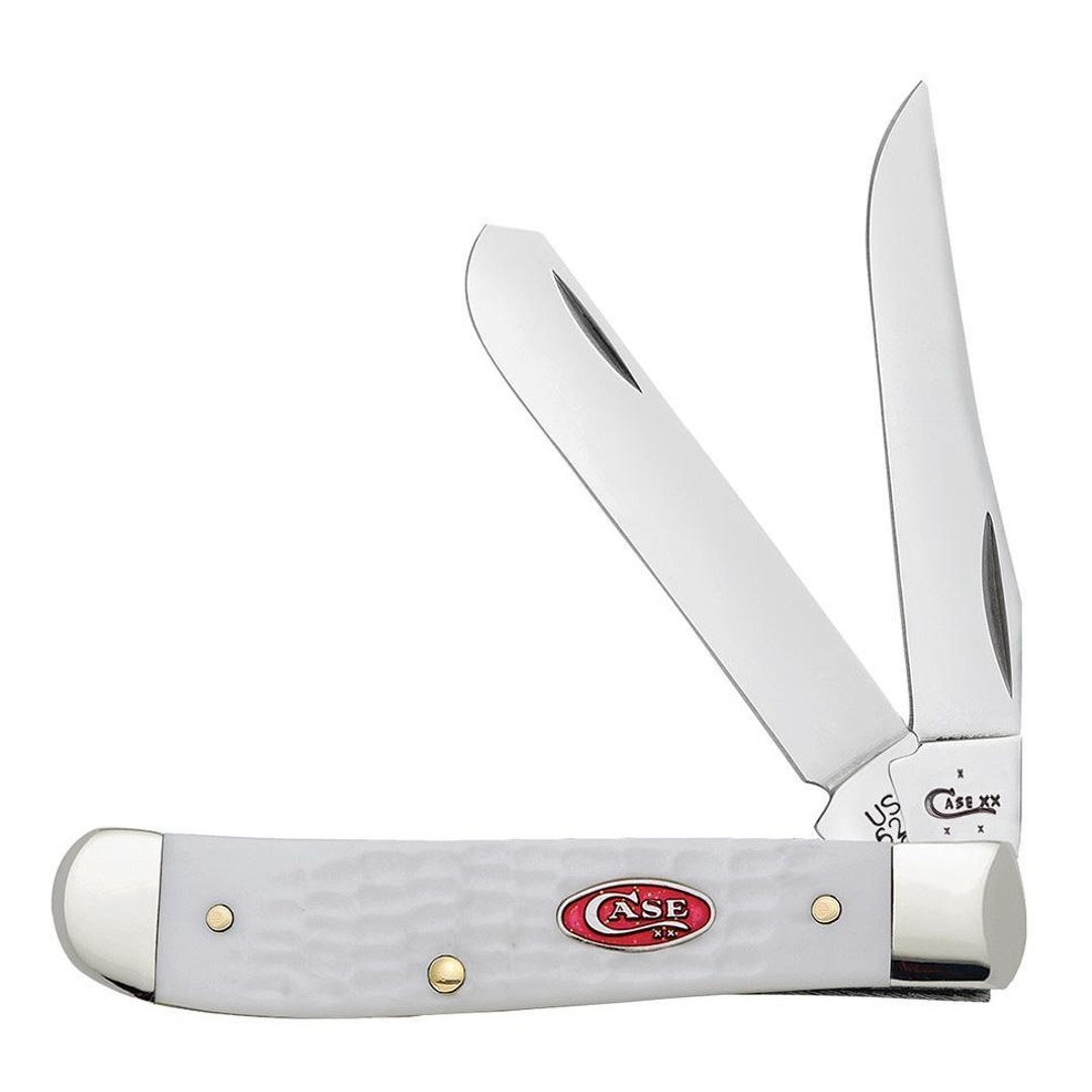 Case Mini Trapper White Synthetic Folder Knife, Satin Blades