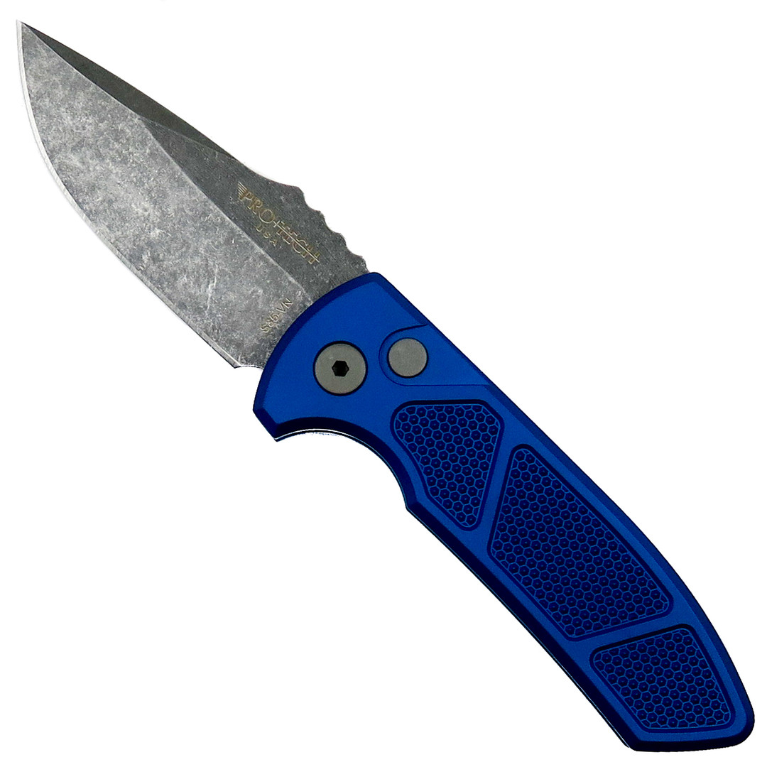 Pro-Tech Blue Textured SBR Auto Knife, Acid Washed Blade