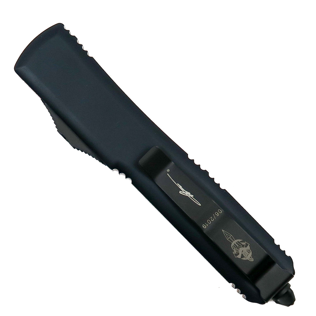 Microtech Ultratech Copper Hellhound OTF Auto Knife, DLC Black Blade Clip View