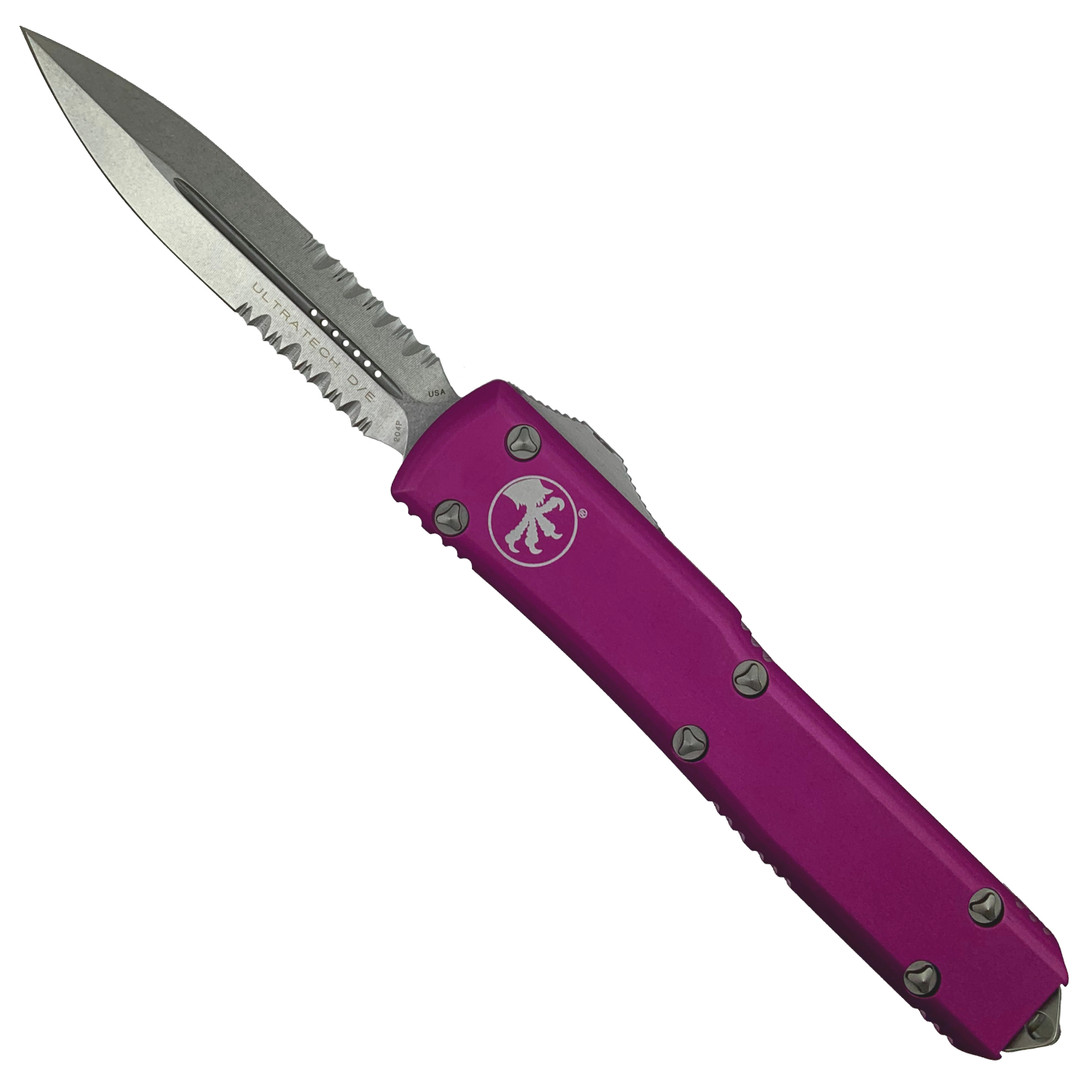 Microtech Violet Ultratech Dagger OTF Auto Knife, Stonewash Combo Blade