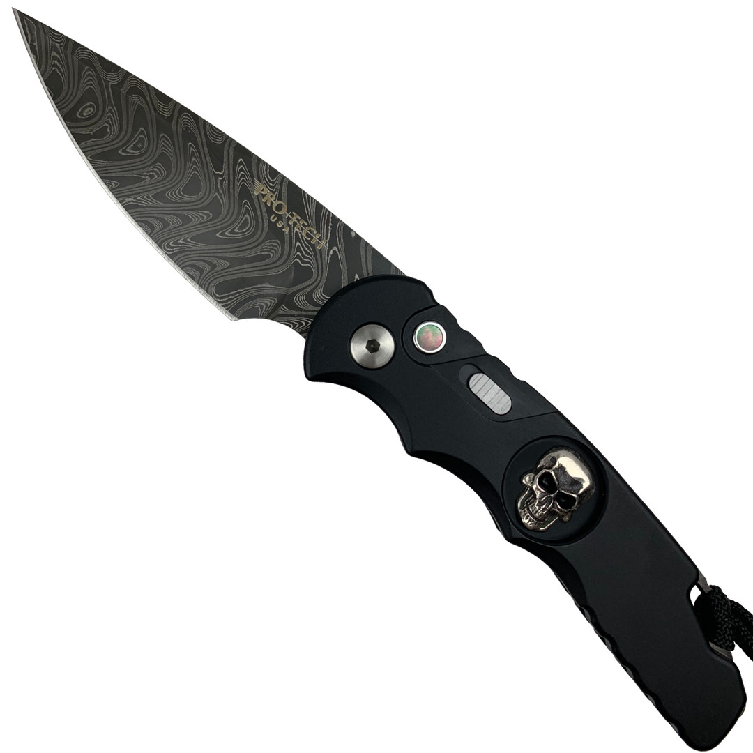 Pro-Tech TR-5 Auto Knife, Shaw Skull, Damascus Blade
