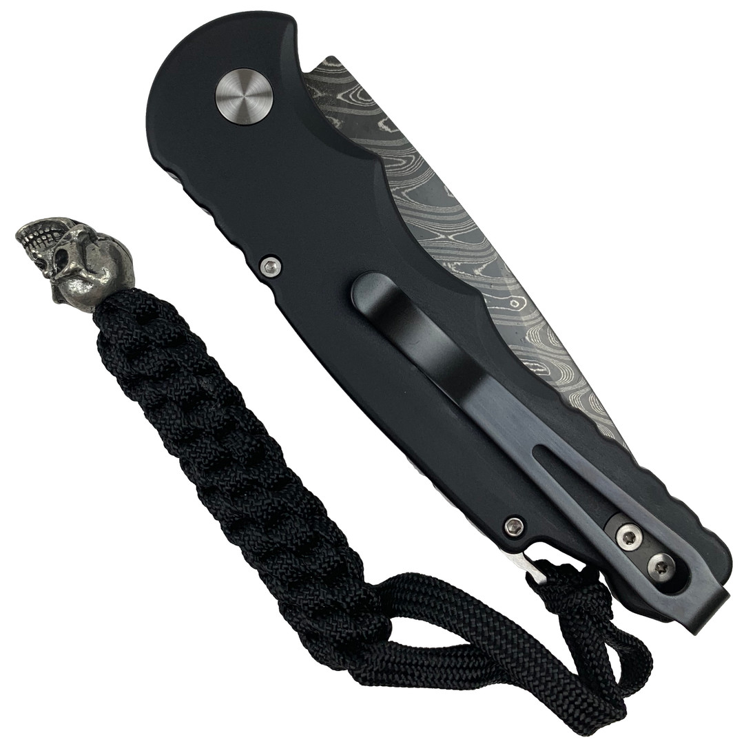 Pro-Tech TR-5 Auto Knife, Shaw Skull, Damascus Blade REAR VIEW