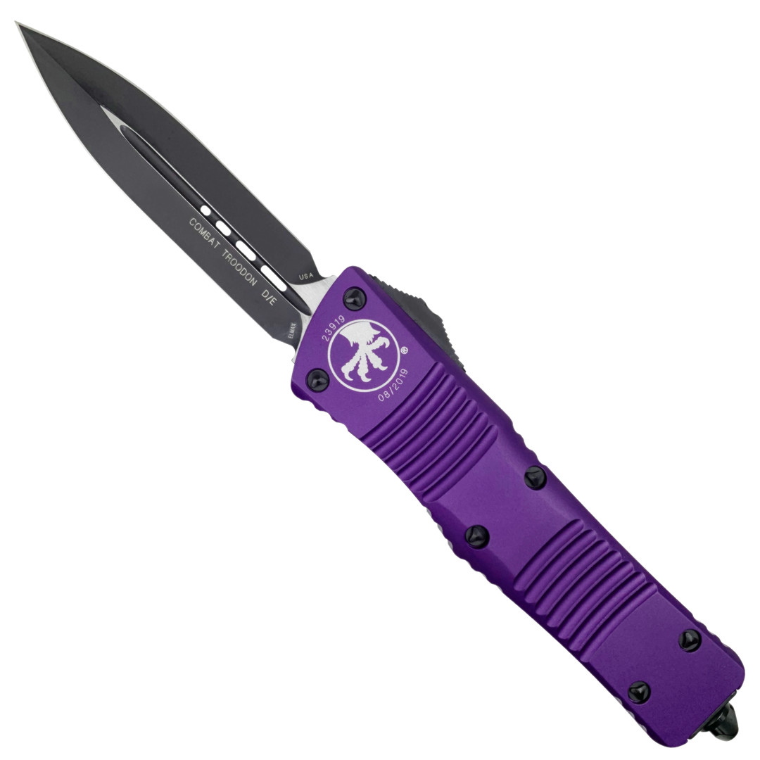 Microtech Purple Combat Troodon Dagger OTF Auto Knife, Black Blade