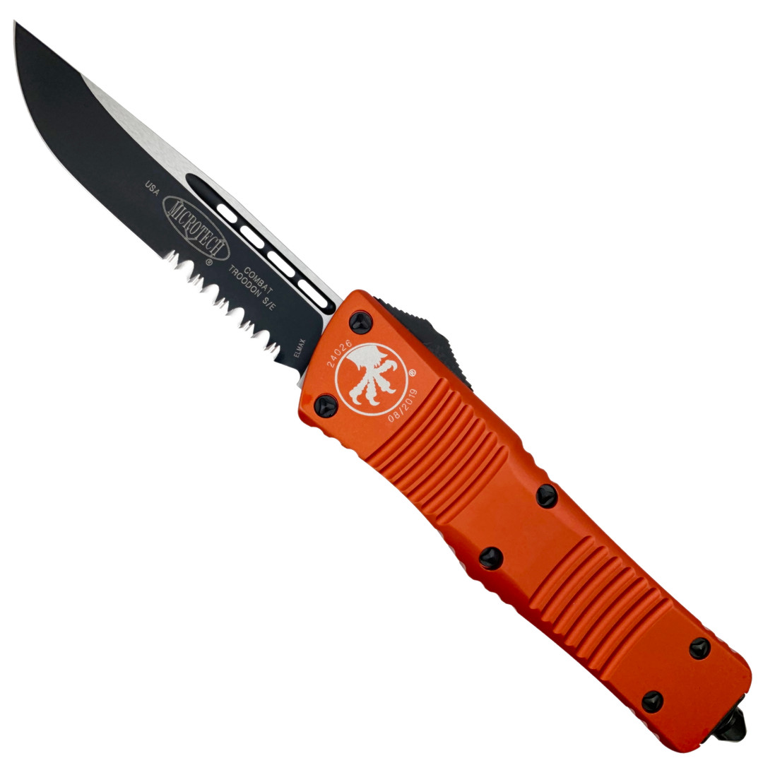 Microtech Orange Combat Troodon OTF Auto Knife, Black Combo Blade