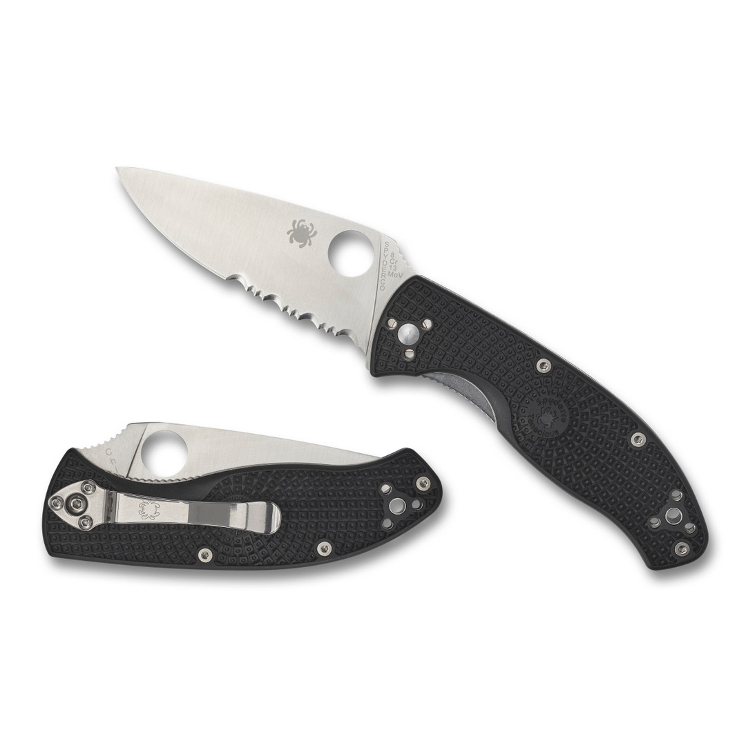 Spyderco Tenacious Lightweight Folder Knife, Satin Combo Blade REAR VIEW