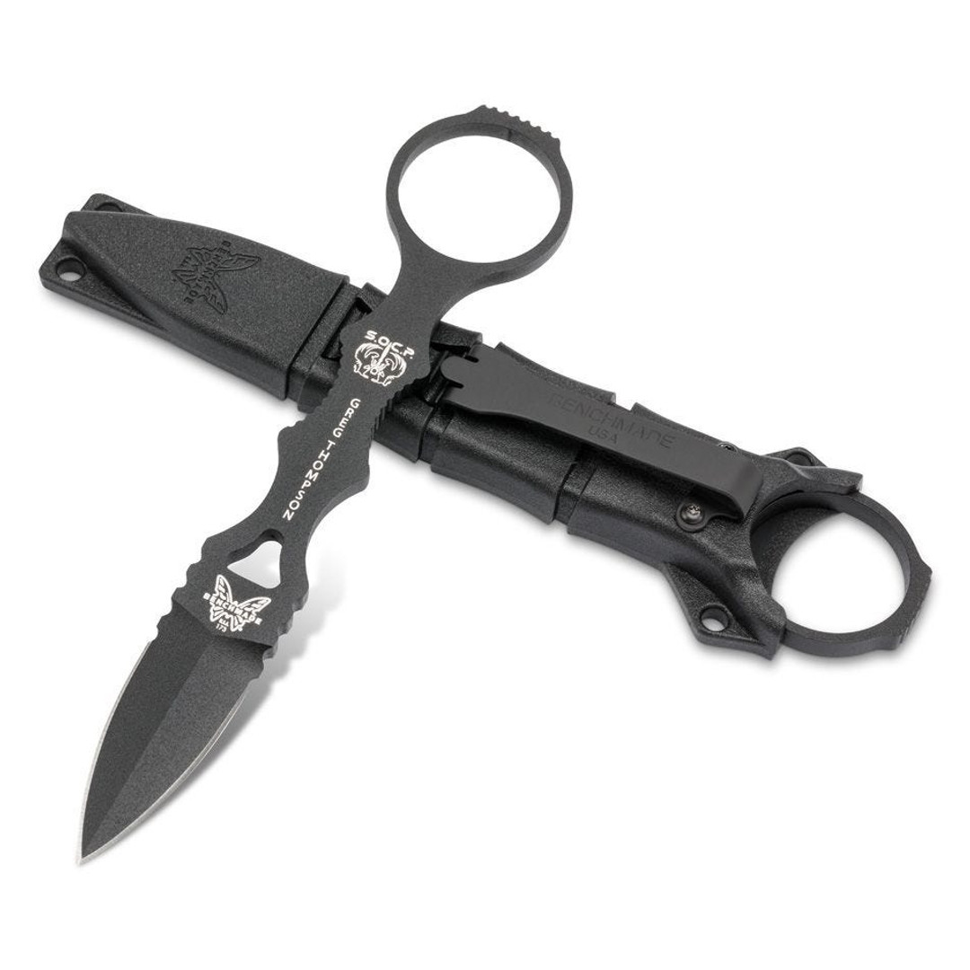 Benchmade Mini SOCP Dagger Fixed Blade Knife, Black Blade SHEATH VIEW