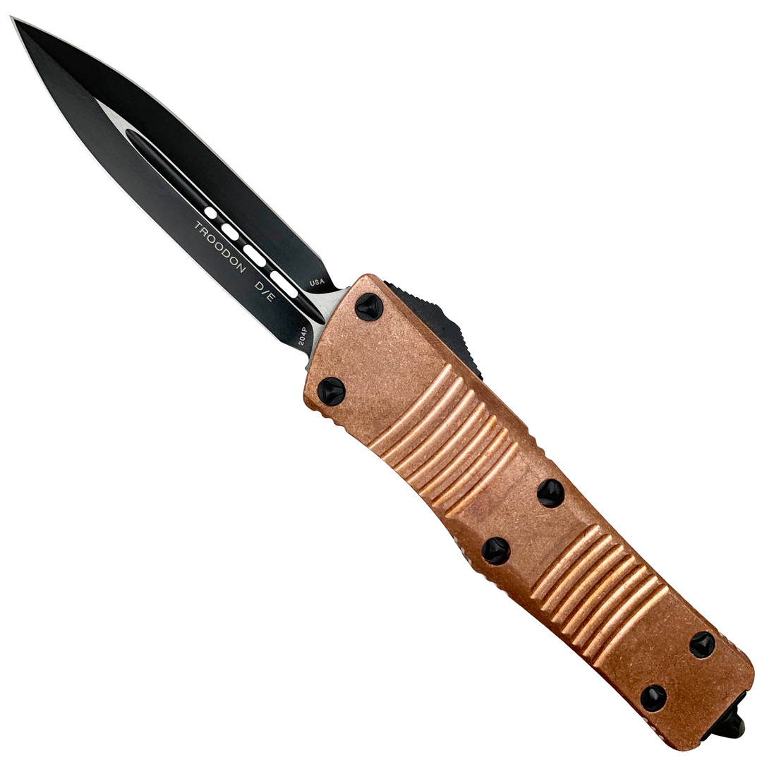 Microtech Troodon Copper Dagger OTF Auto Knife, Black Blade