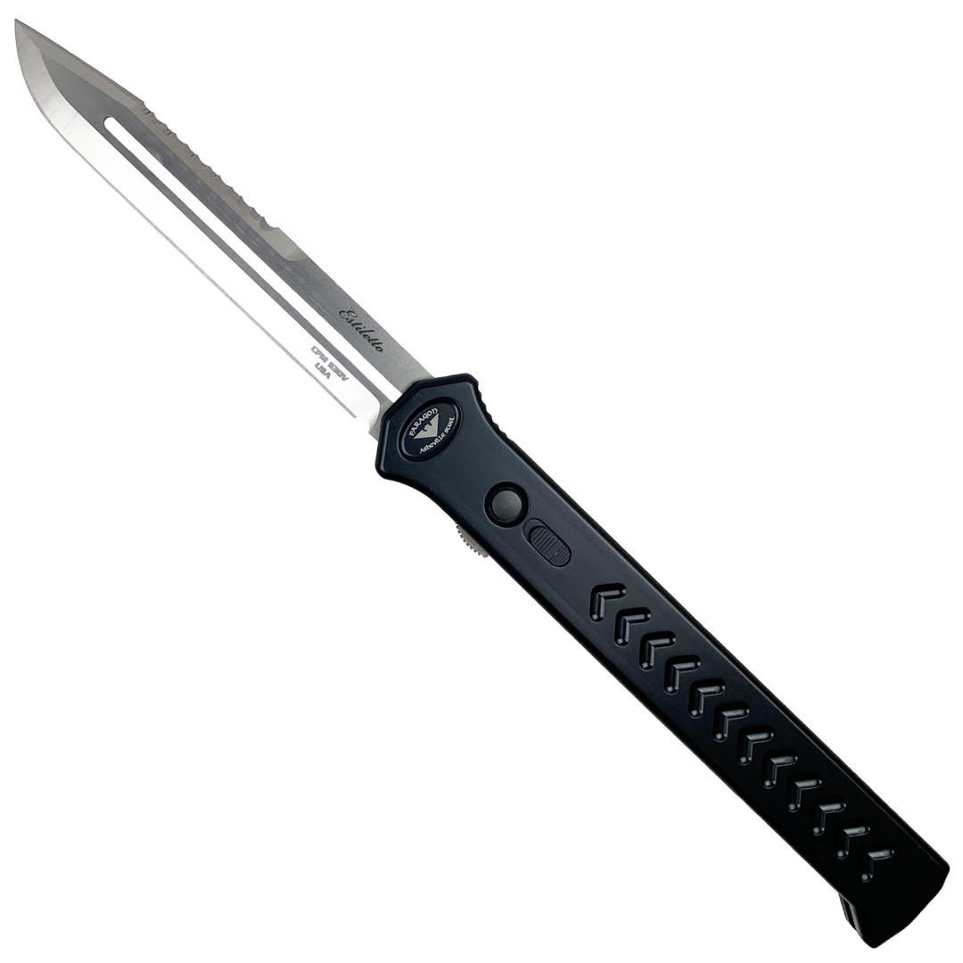 Paragon Estiletto Clip Point OTF Auto Knife, Satin Combo Blade