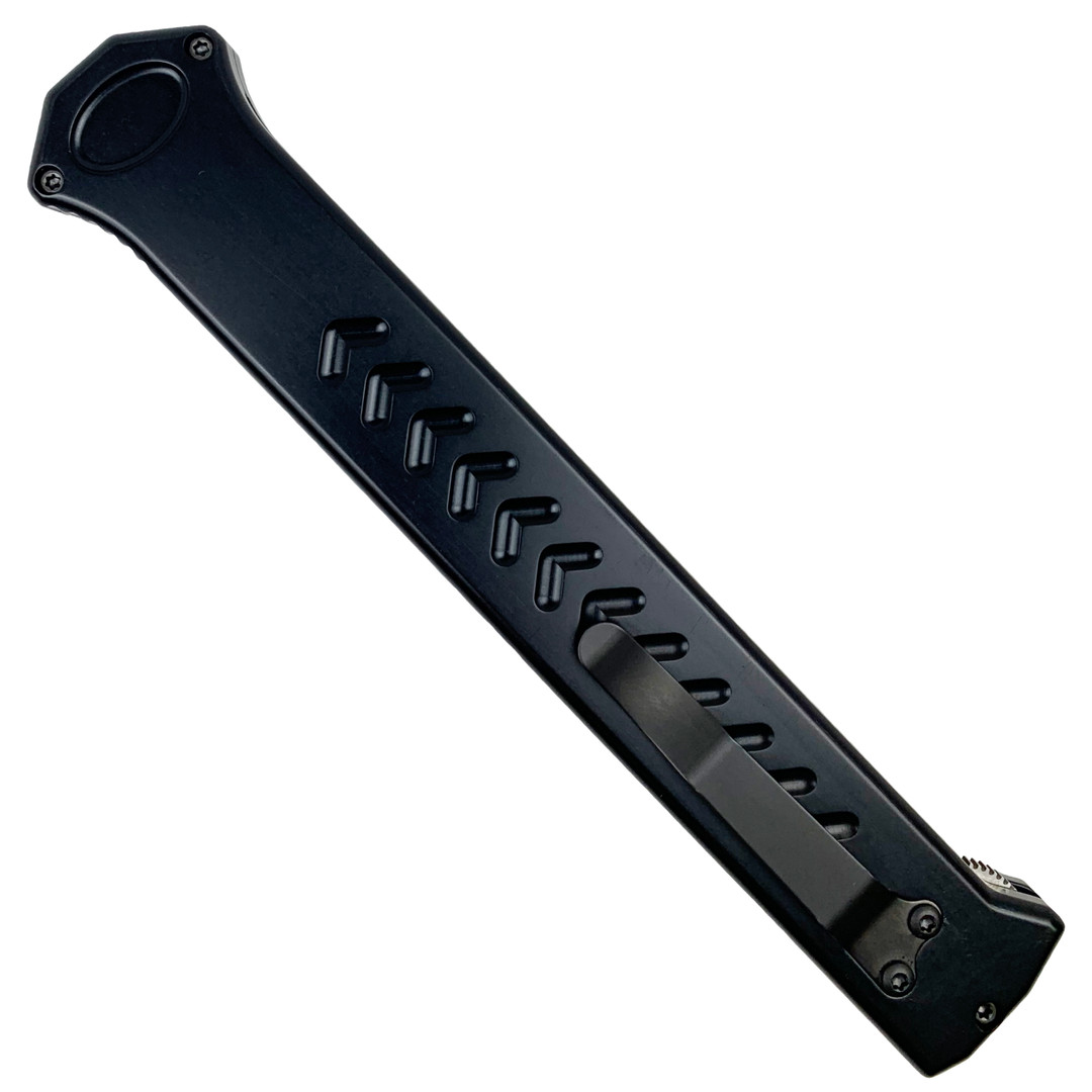 Paragon Estiletto Clip Point OTF Auto Knife, Satin Combo Blade REAR VIEW