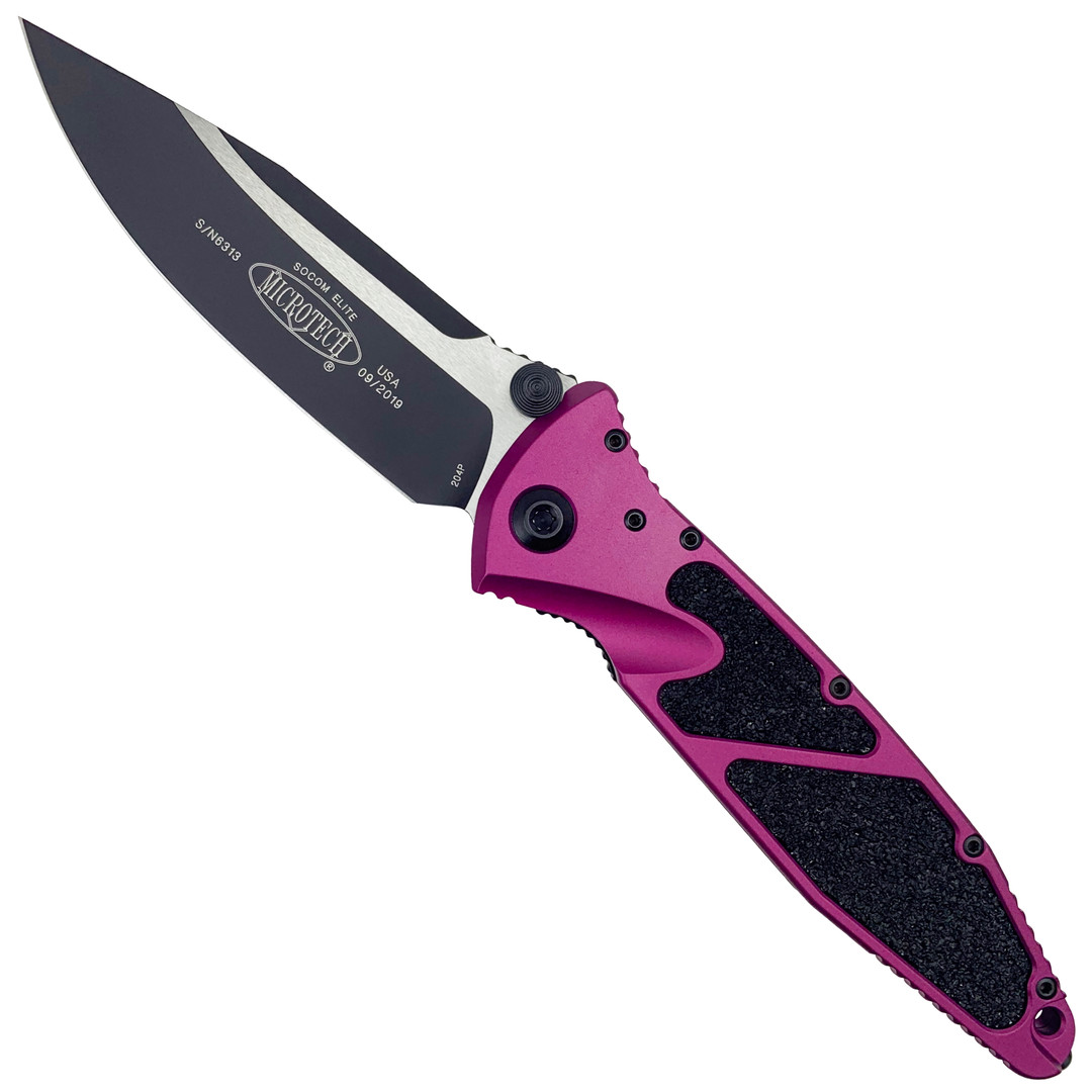 Microtech Violet Socom Elite Folder Knife, Black Blade