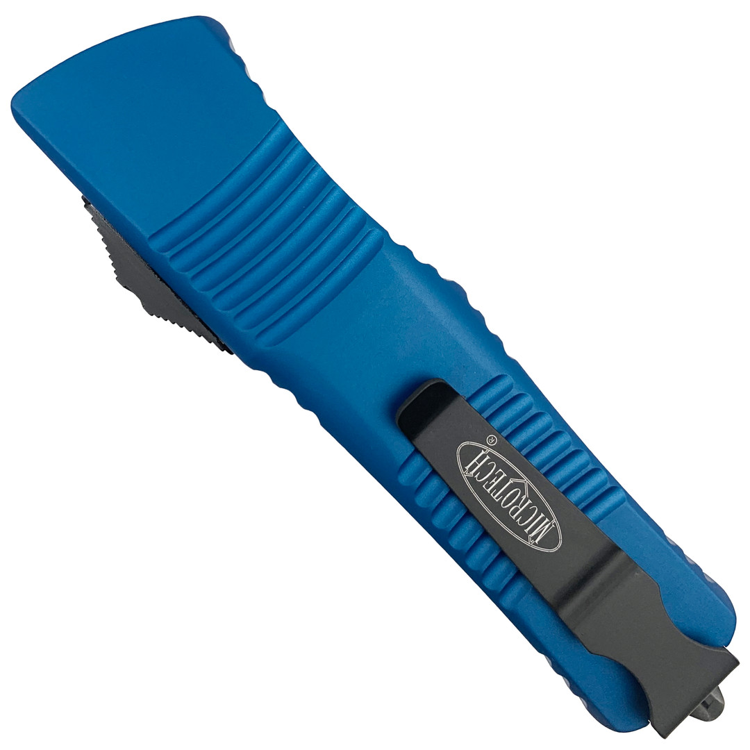 Microtech Blue Combat Troodon Tanto OTF Auto Knife, Black Blade REAR VIEW