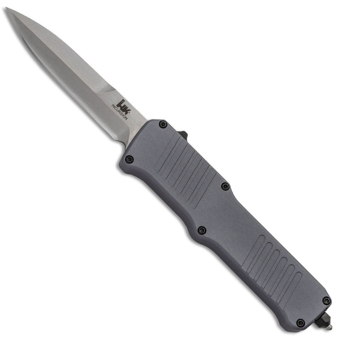 HK Grey Incursion Bayonet OTF Auto Knife, Tumbled Blade