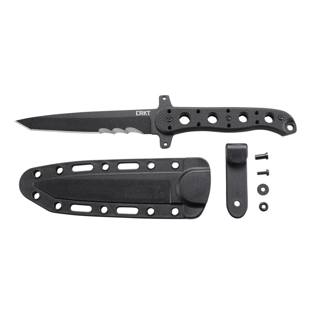 CRKT M16-13FX Fixed Blade Knife, Black Combo Blade SHEATH VIEW