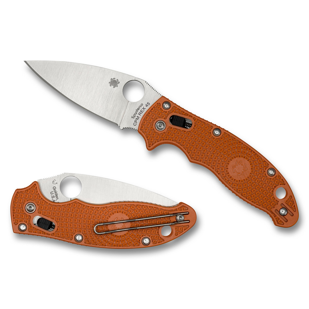 Spyderco Sprint Run Burnt Orange Manix 2 Lightweight Folder Knife, CPM-REX 45 Blade REAR VIEW