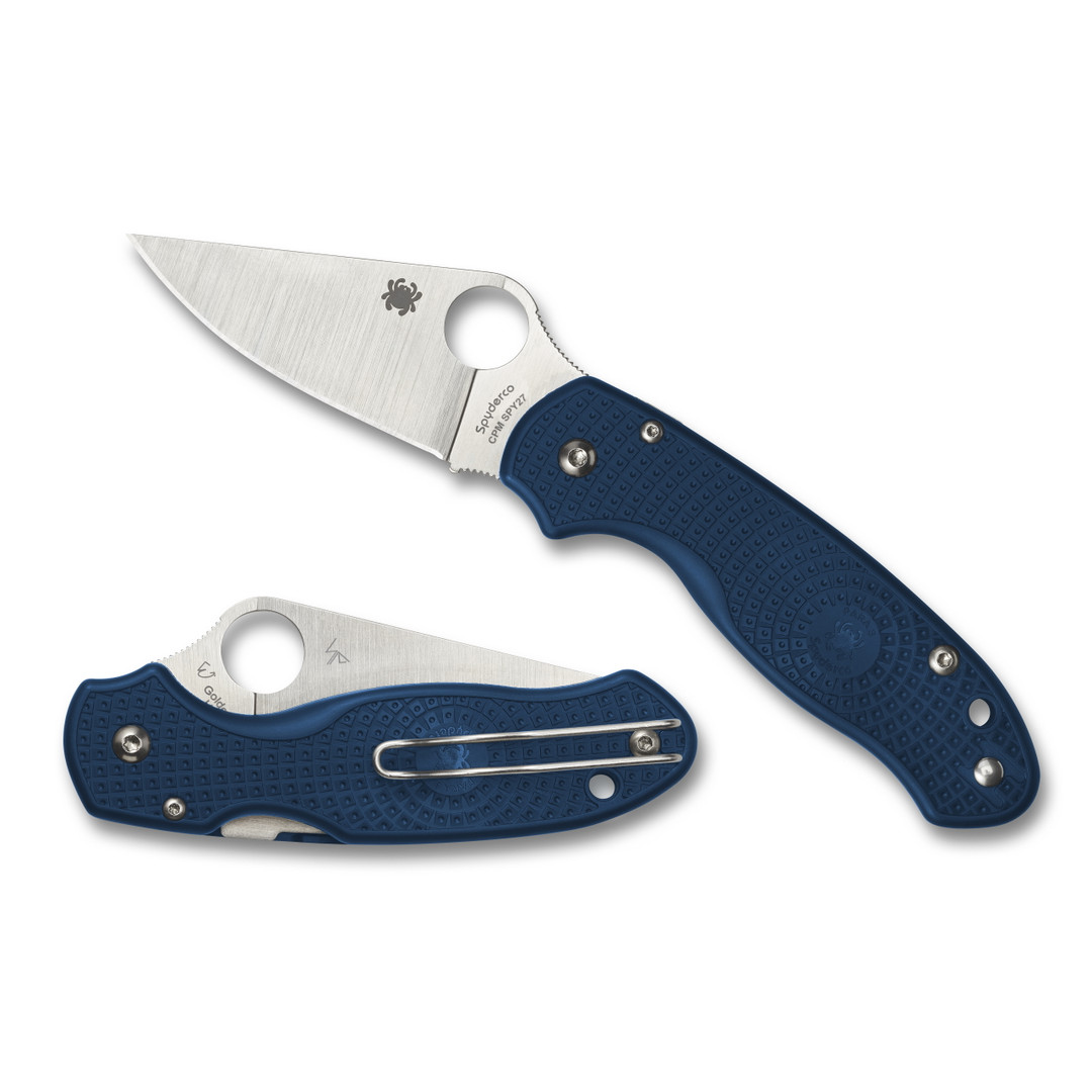 Spyderco Cobalt Blue Para 3 Lightweight Folder Knife, CPM-SPY27 Blade REAR VIEW