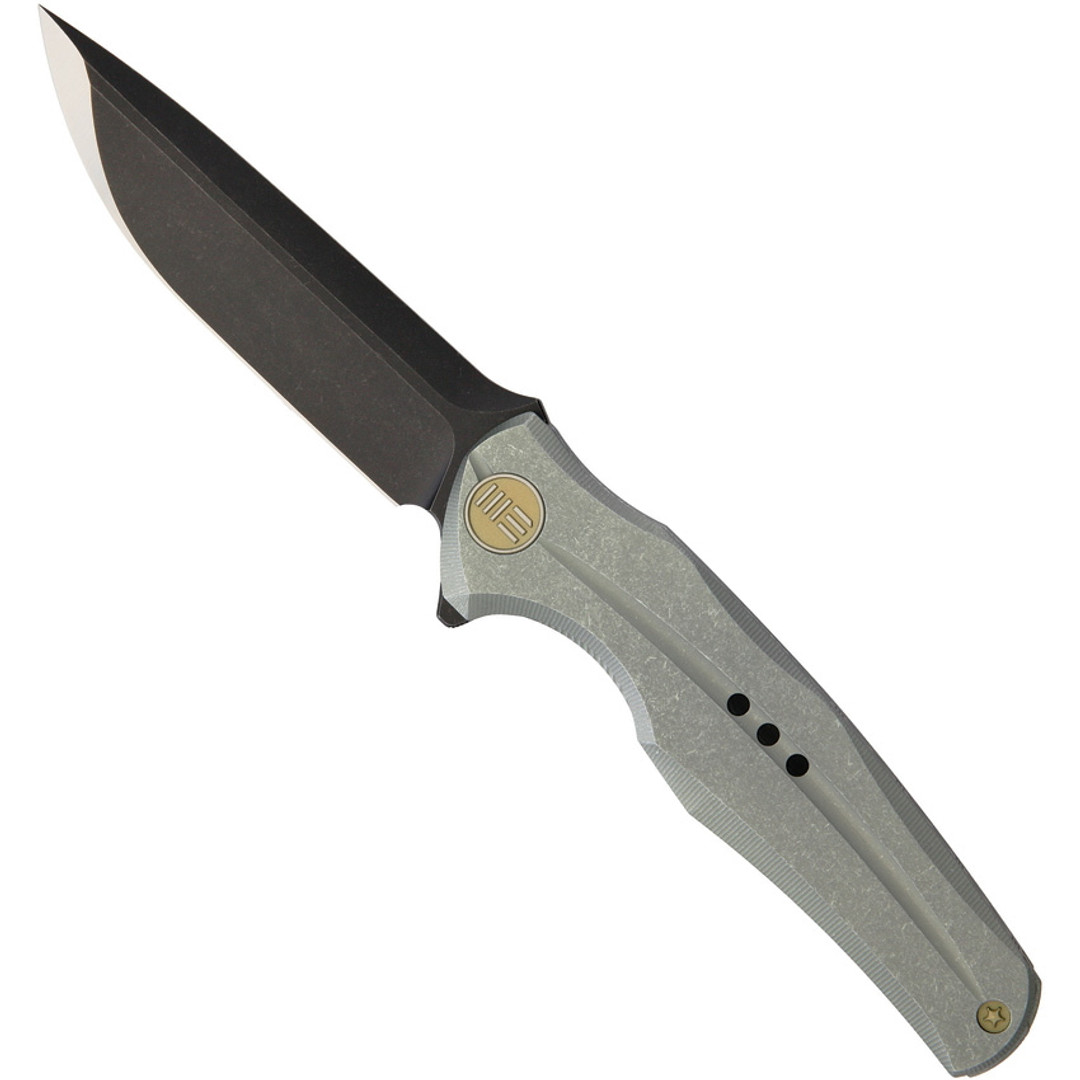 WE Knife Co 601C flipper knife with titanium handle and CPM-S35VN blade steel. Front View.