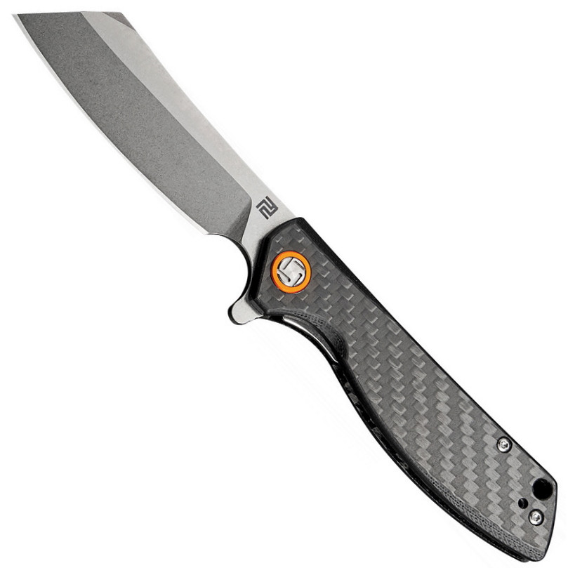 Artisan Cutlery Tomahawk Carbon Fiber Flipper Knife, D2 Blade BladeOps