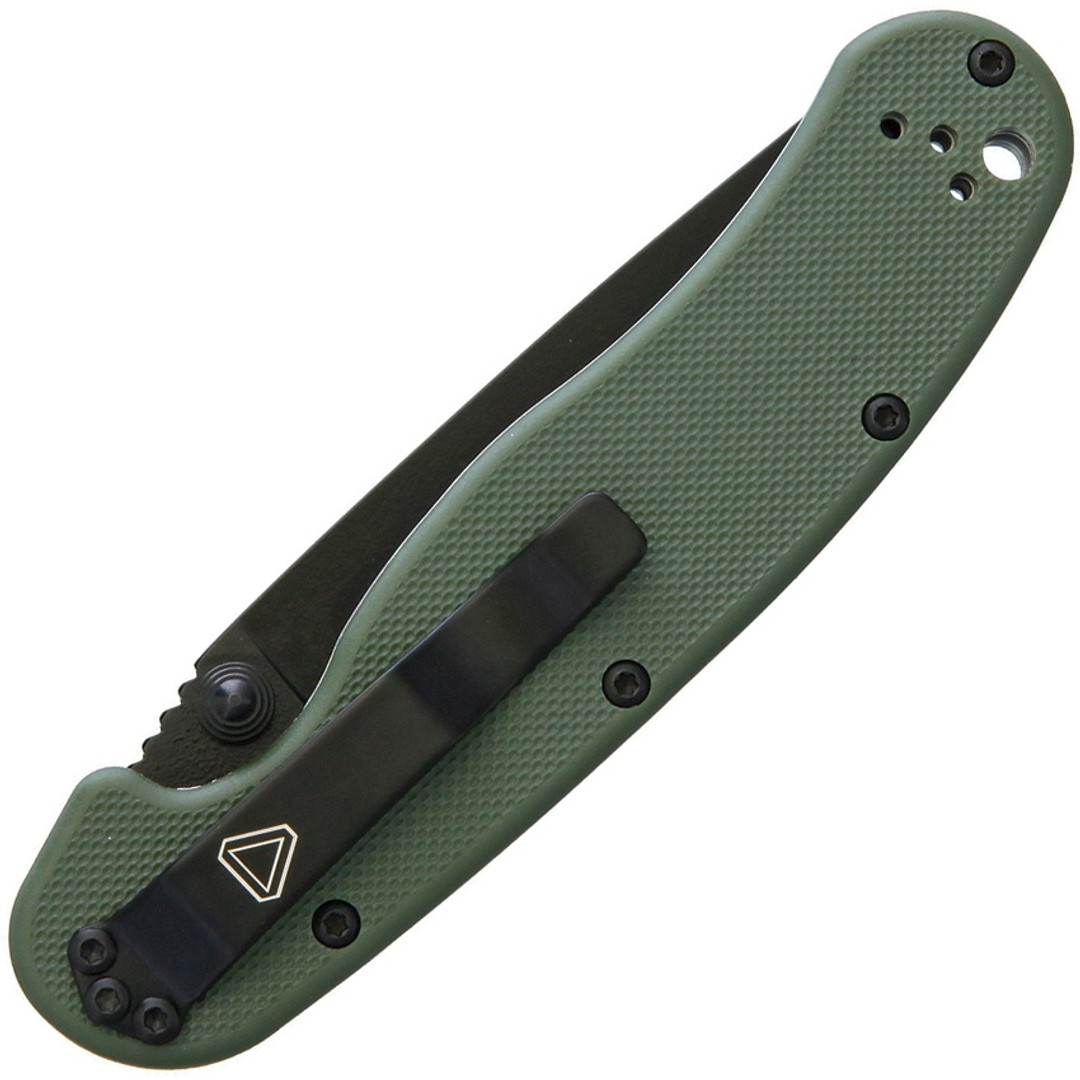 Ontario OD Green Rat II Folder Knife, D2 Black Blade REAR VIEW