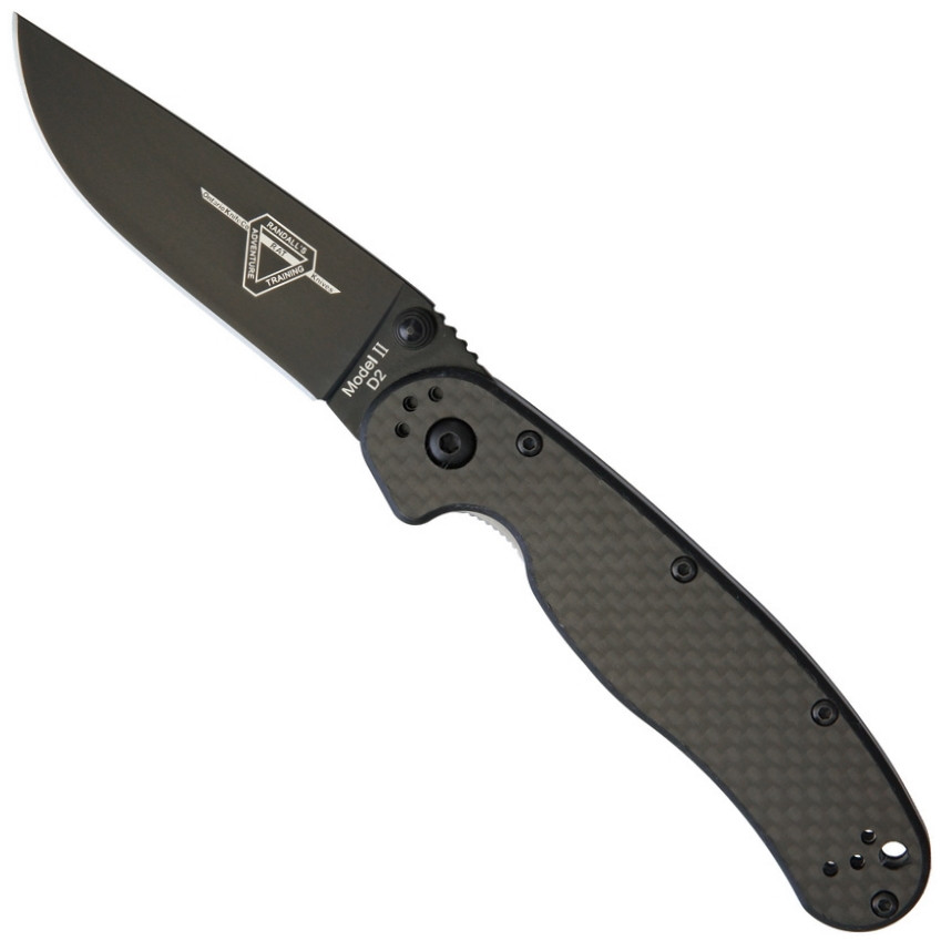 Ontario Rat II Carbon Fiber Folder Knife, D2 Black Blade