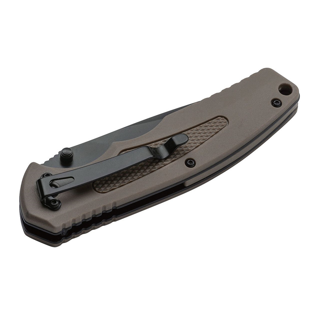 Boker Plus Coyote Brown Gemini NGA Spring Assist Knife, D2 Black Blade REAR VIEW