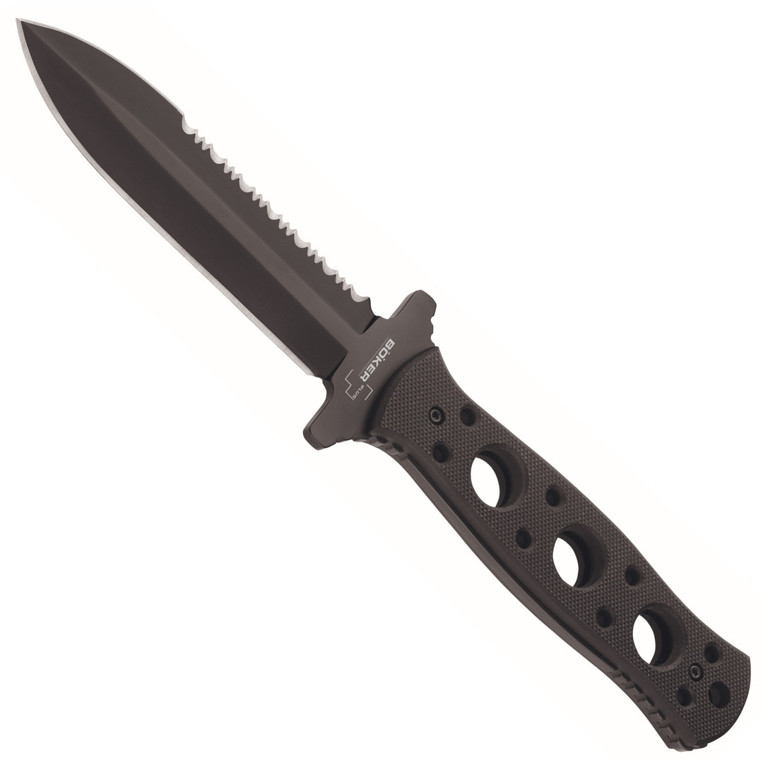 Boker Plus Steel-Mariner Fixed Blade Knife, Black Serrated Blade