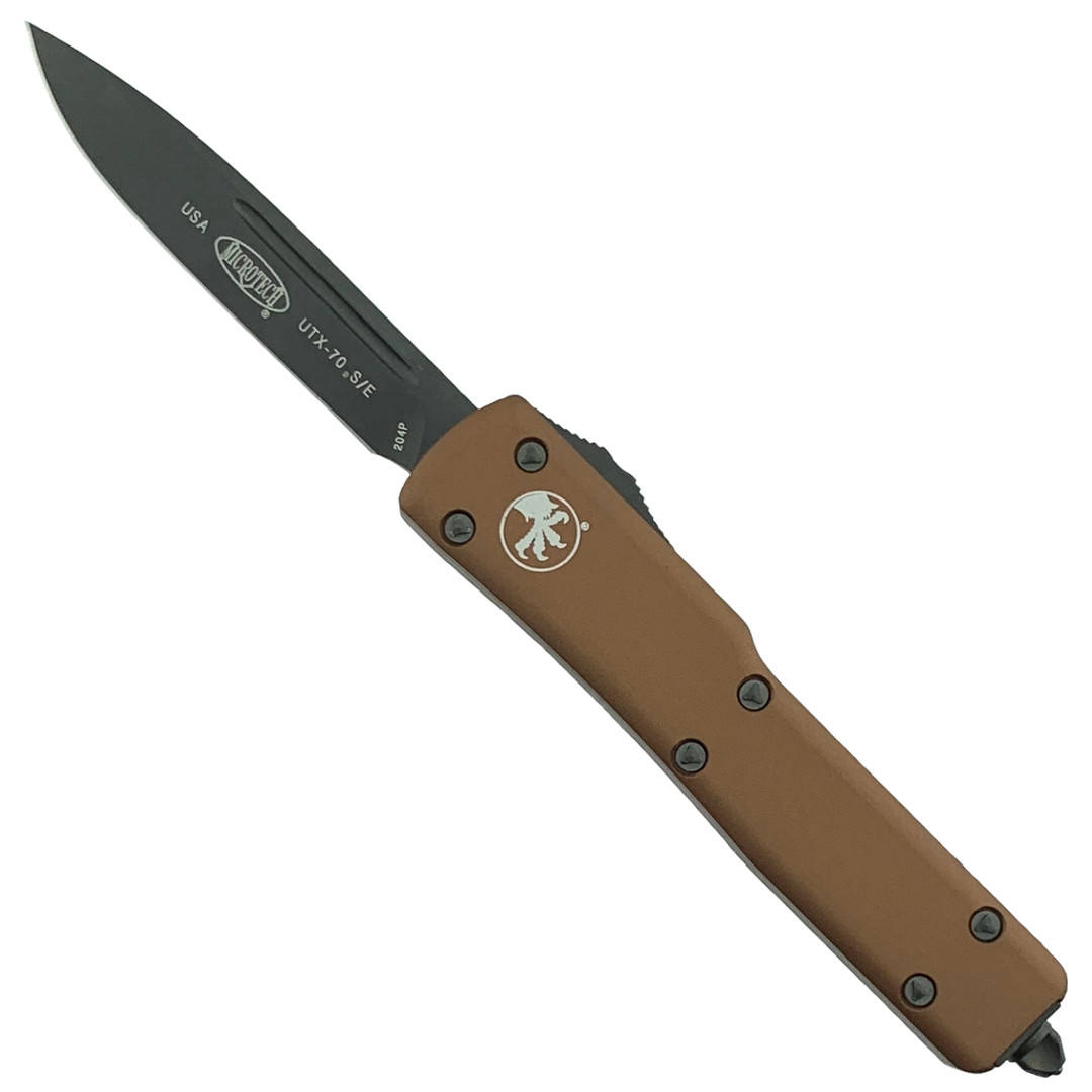 Microtech Tan UTX-70 OTF Auto Knife, DLC Black Blade