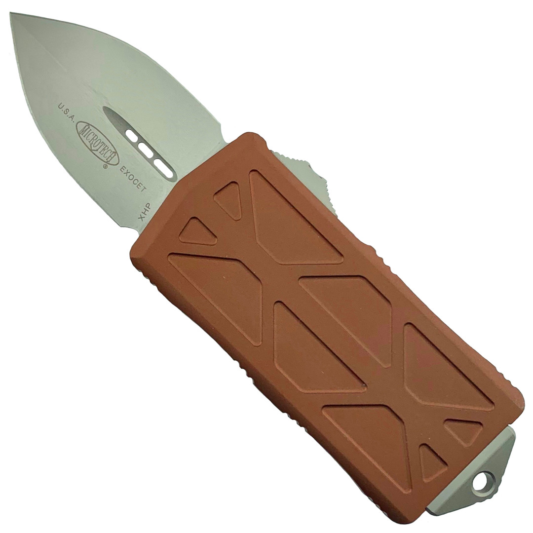 Microtech Tan Exocet OTF Auto Knife, Stonewash Blade