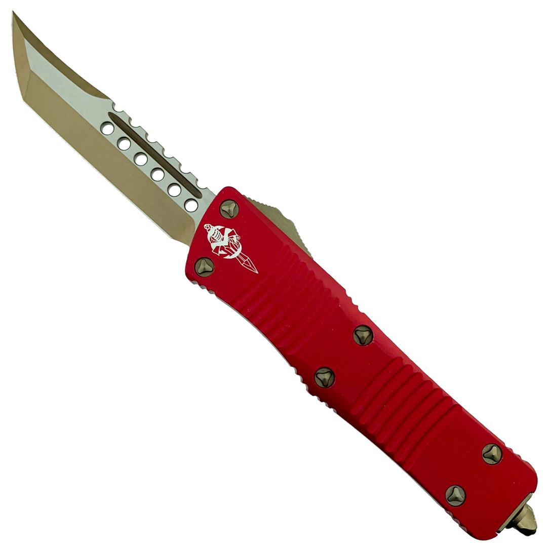 Microtech Red Troodon Hellhound OTF Auto Knife, Bronze Blade