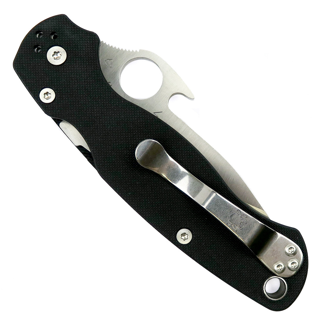 Spyderco Para Military 2 Emerson Opener, Satin PlainEdge [Exclusive], clip view