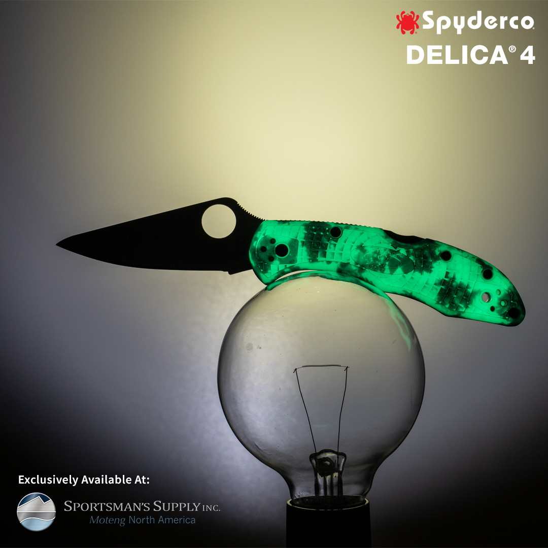 Spyderco Delica 4 Desert ZOME Glow in the Dark Folder Knife, PlainEdge, Glow Shot