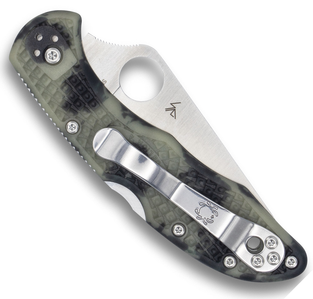 Spyderco Delica 4 Desert ZOME Glow in the Dark Folder Knife, PlainEdge, Clip View