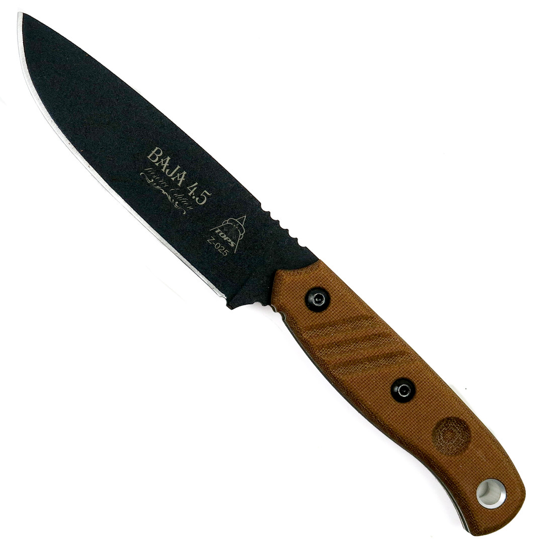 TOPS Knives Baja 4.5 Reserve Edition Fixed Blade Knife, Black Blade