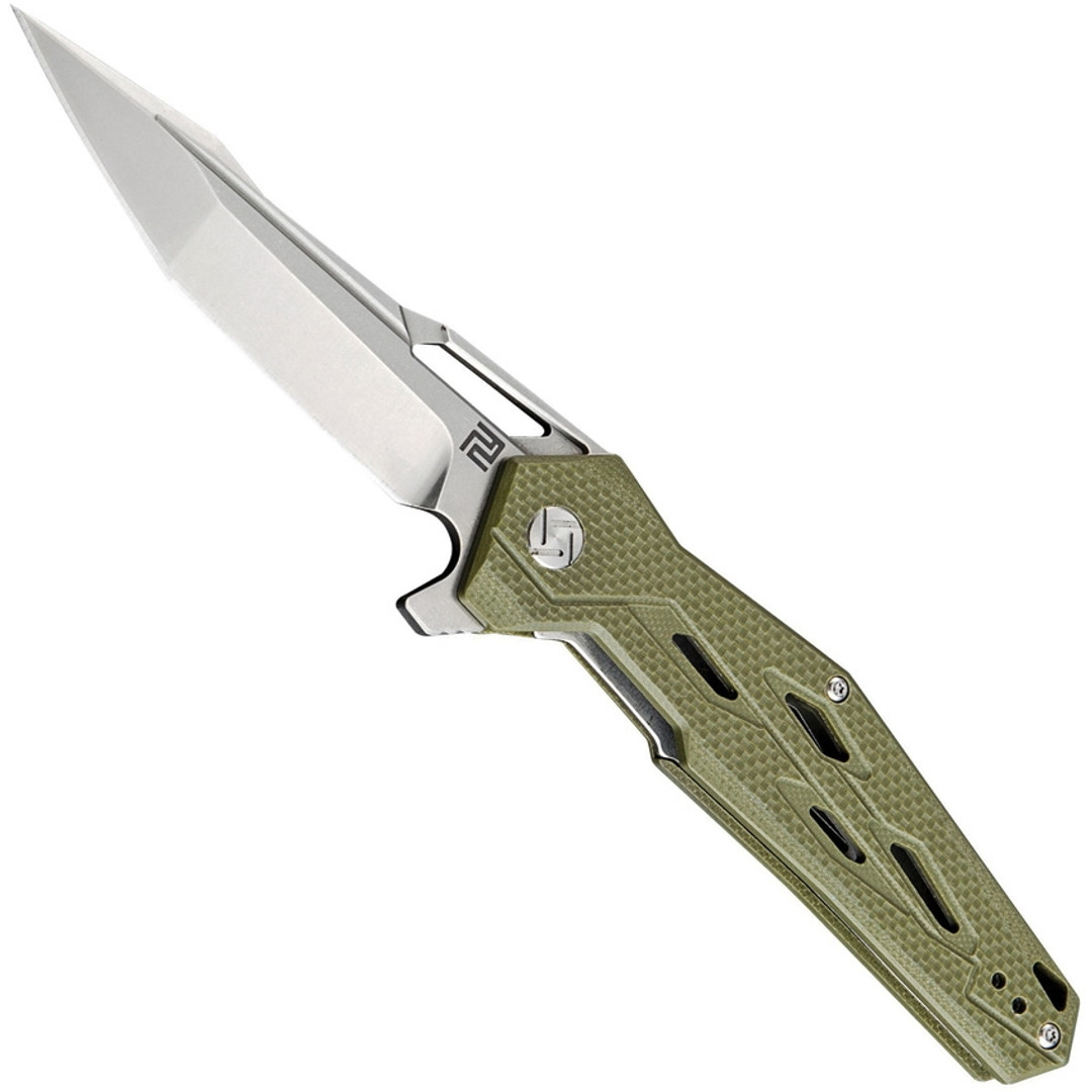 Artisan Cutlery Green G-10 Bombadier Linerlock Knife, Stonewash D2 Blade