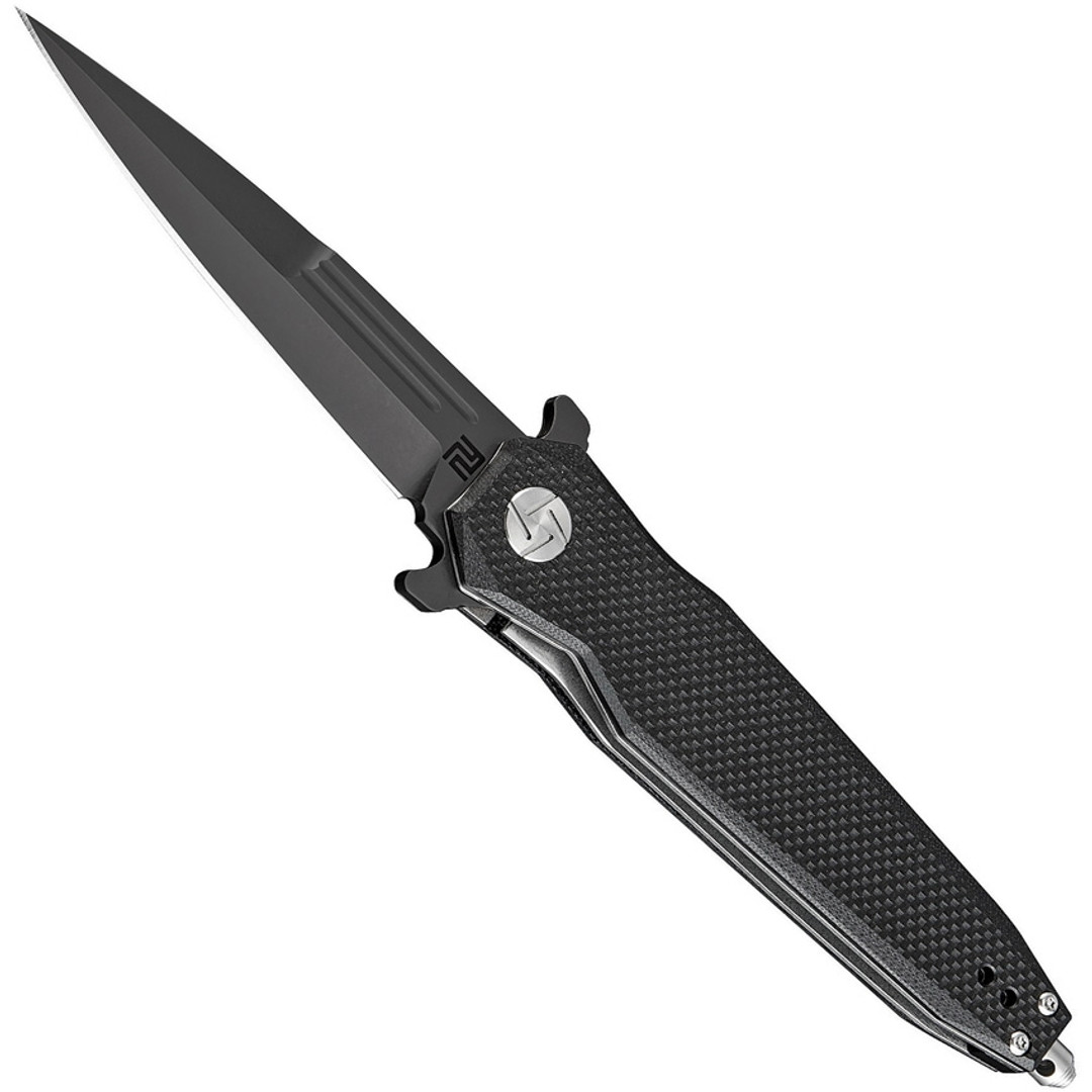 Artisan Cutlery Hornet Knife, Black D2 Spear Point Blade, Textured Black G10