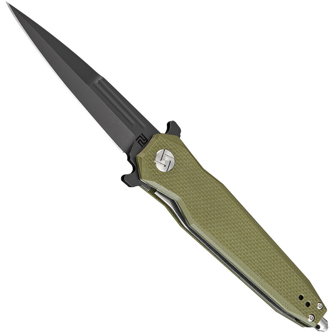 Artisan Cutlery Hornet Knife, Black D2 Spear Point Blade,  Textured Green G10