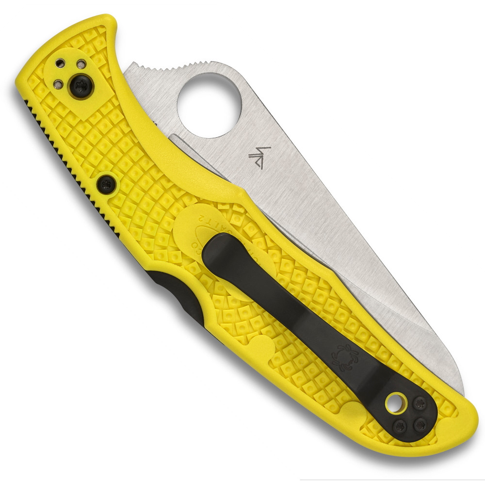 Spyderco Pacific Salt 2 Lockback Knife, Satin Plain Edge Blade, Clip View