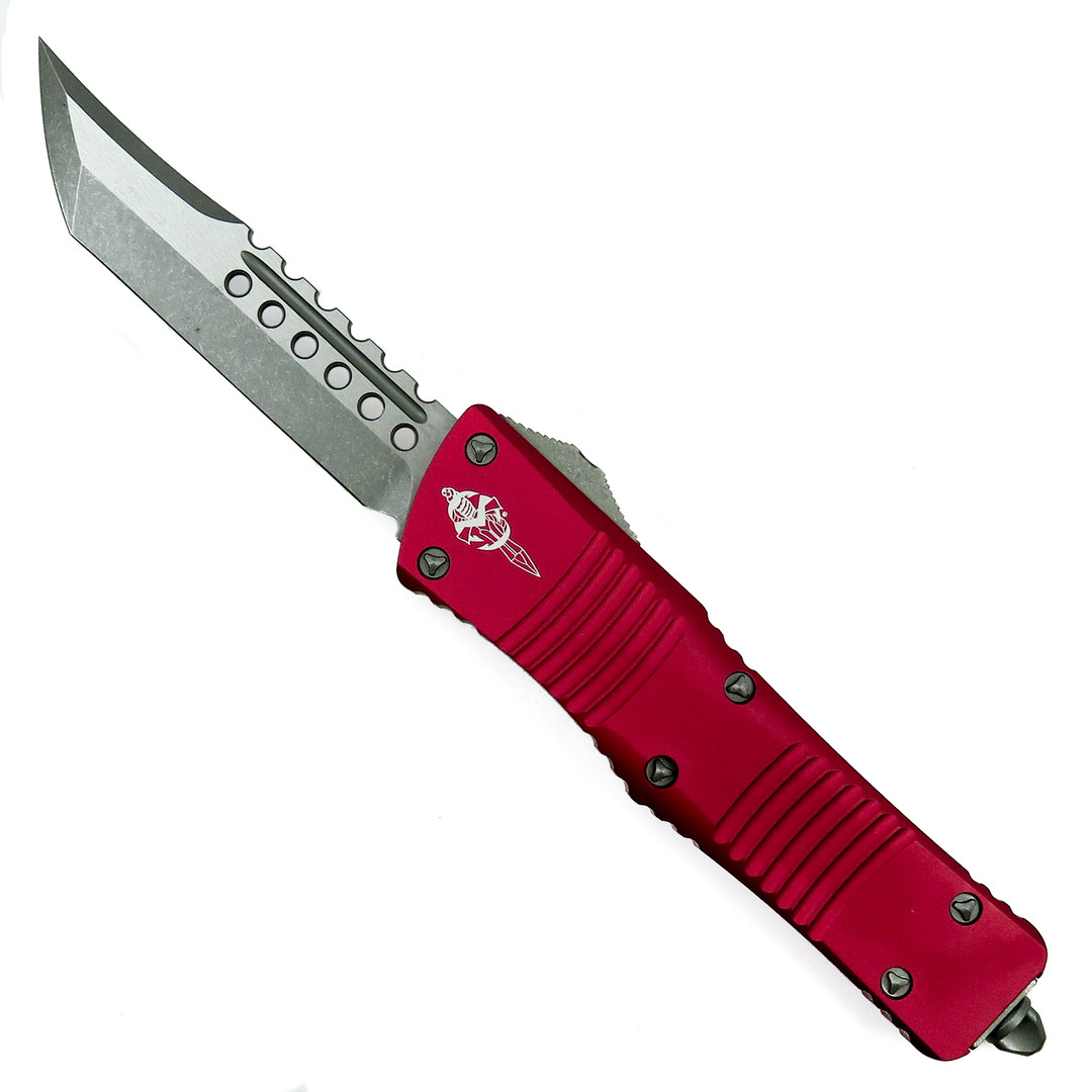 Microtech Signature Series Red Combat Troodon Hellhound OTF Auto Knife, Stonewash