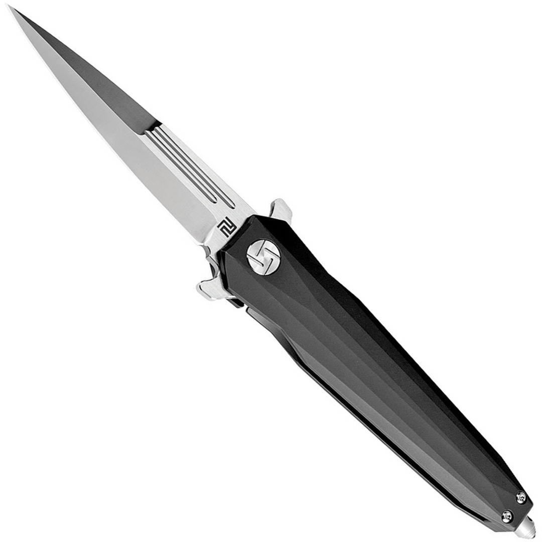 Artisan Cutlery Black Titanium Hornet Knife, Satin S35VN Spear Point 