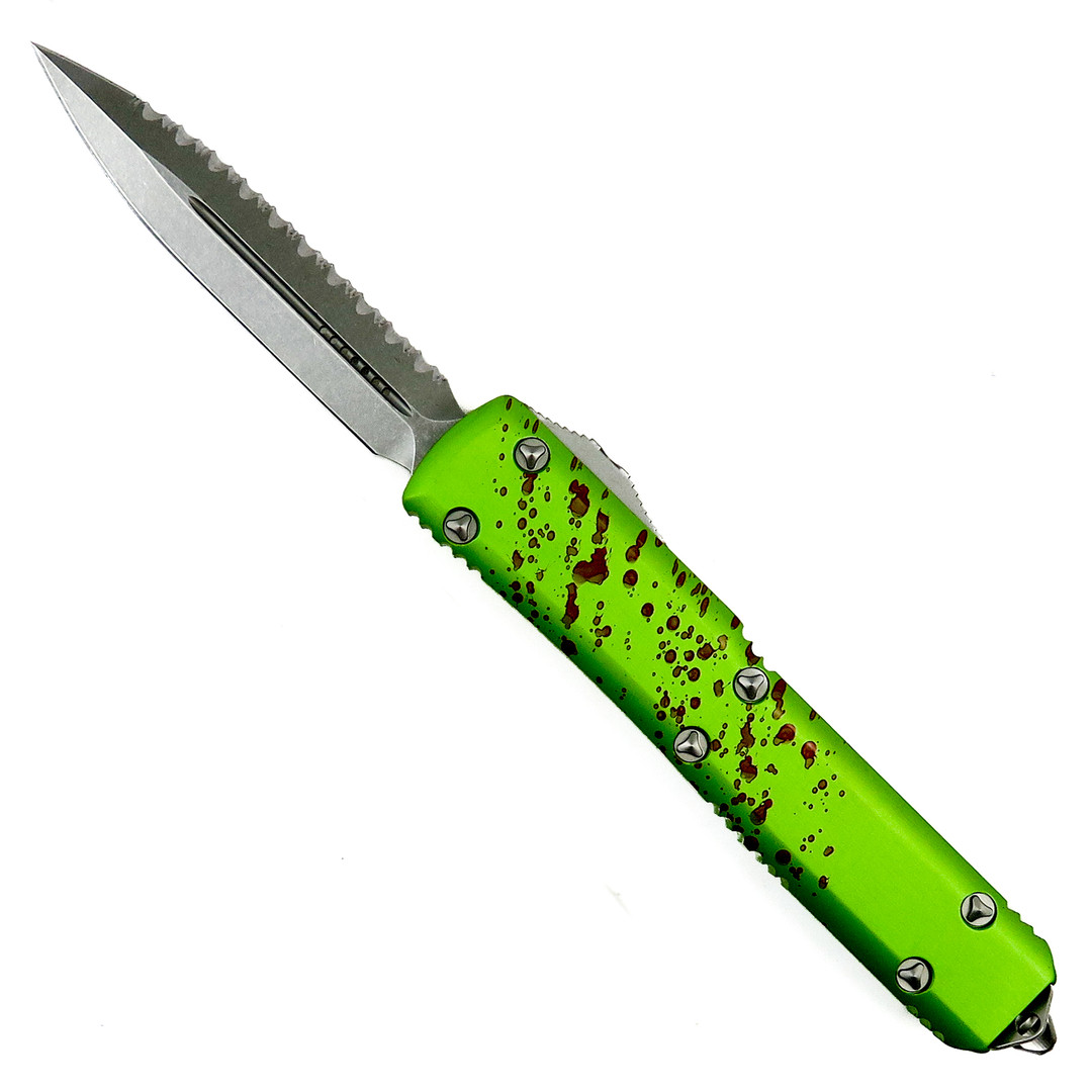 Microtech Zombie Ultratech Dagger OTF Auto Knife, Stonewash Serrated Blade