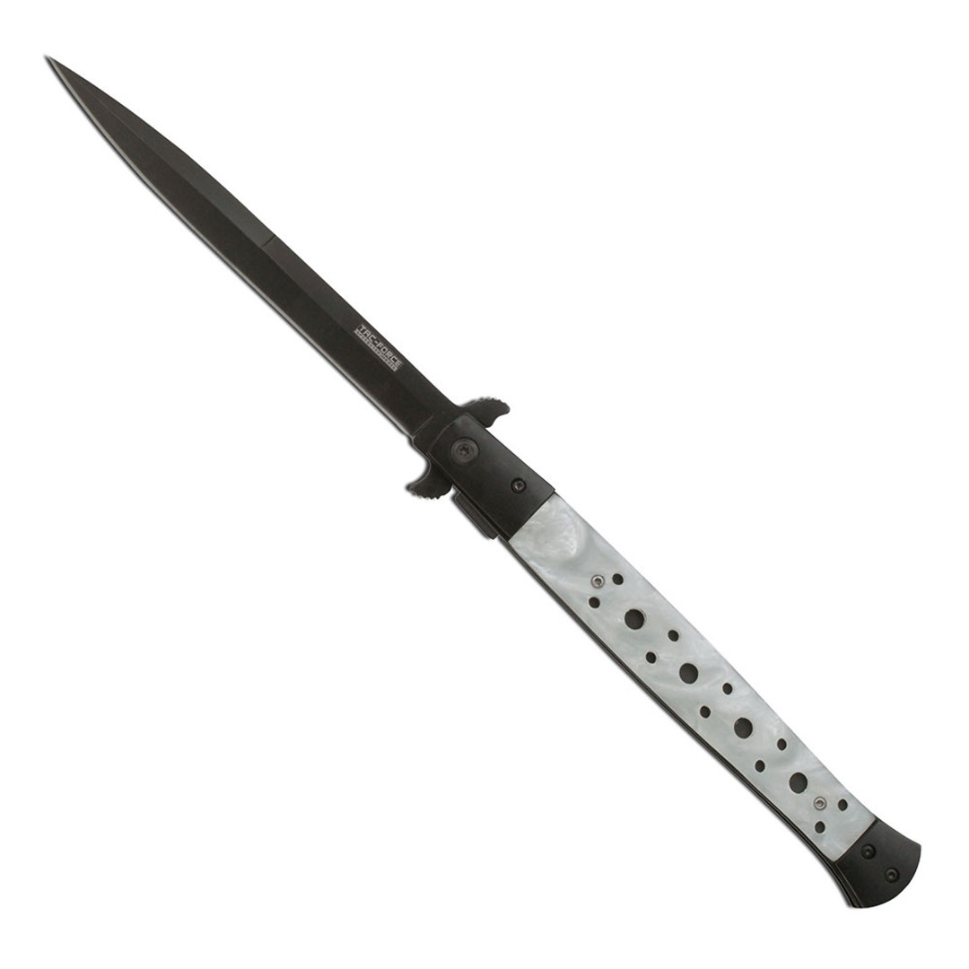Tac-Force Big Boy White Milano Assist Knife, Black Bayonet Blade